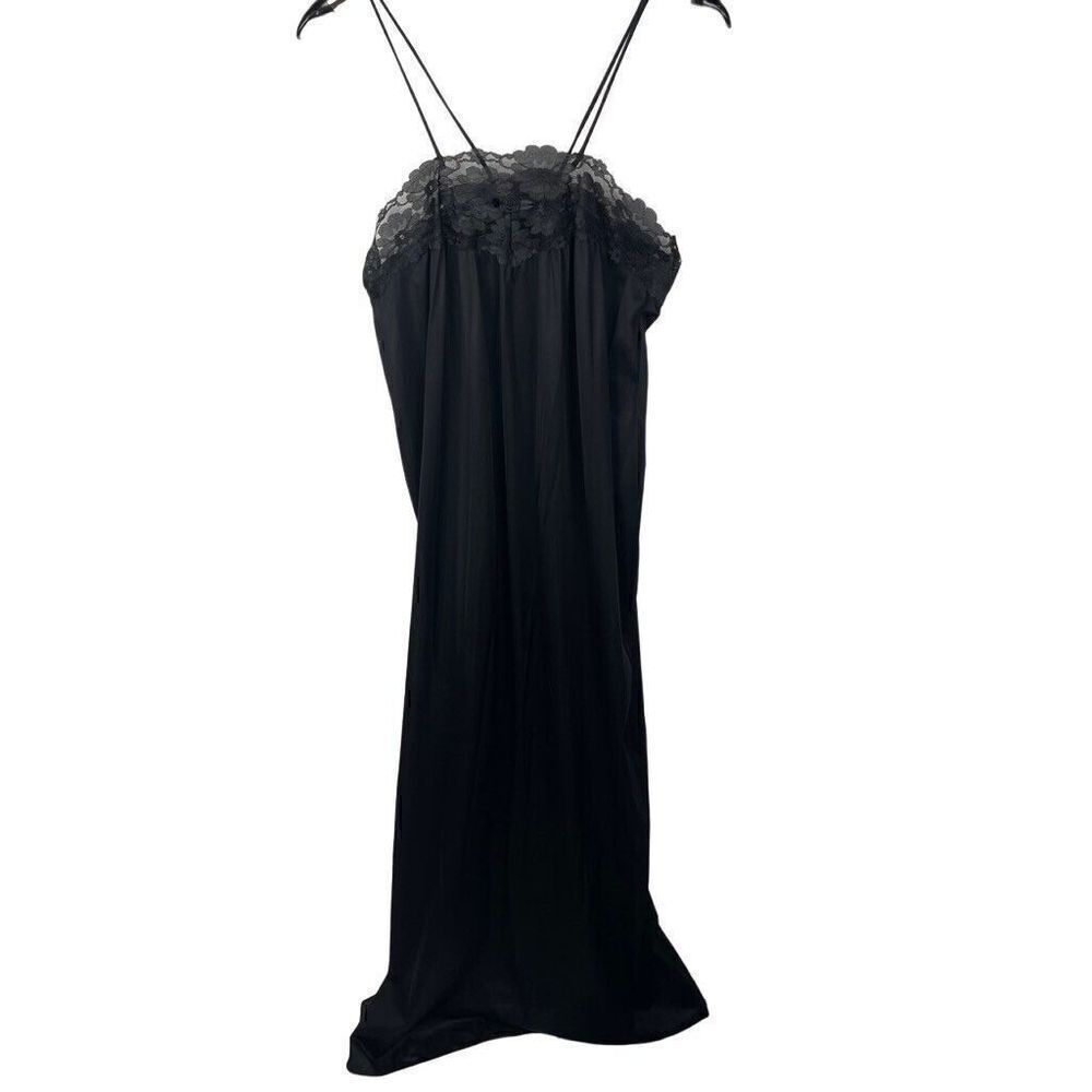 Vintage Sears Full Length Maxi Black Lace Floral Slip Dress Sz L Made in USA